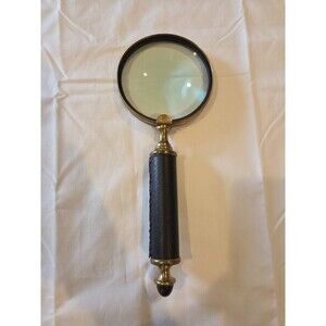 Magnifying Glass VIntage Brass Leather Wrapped Handle 11x4 Inch